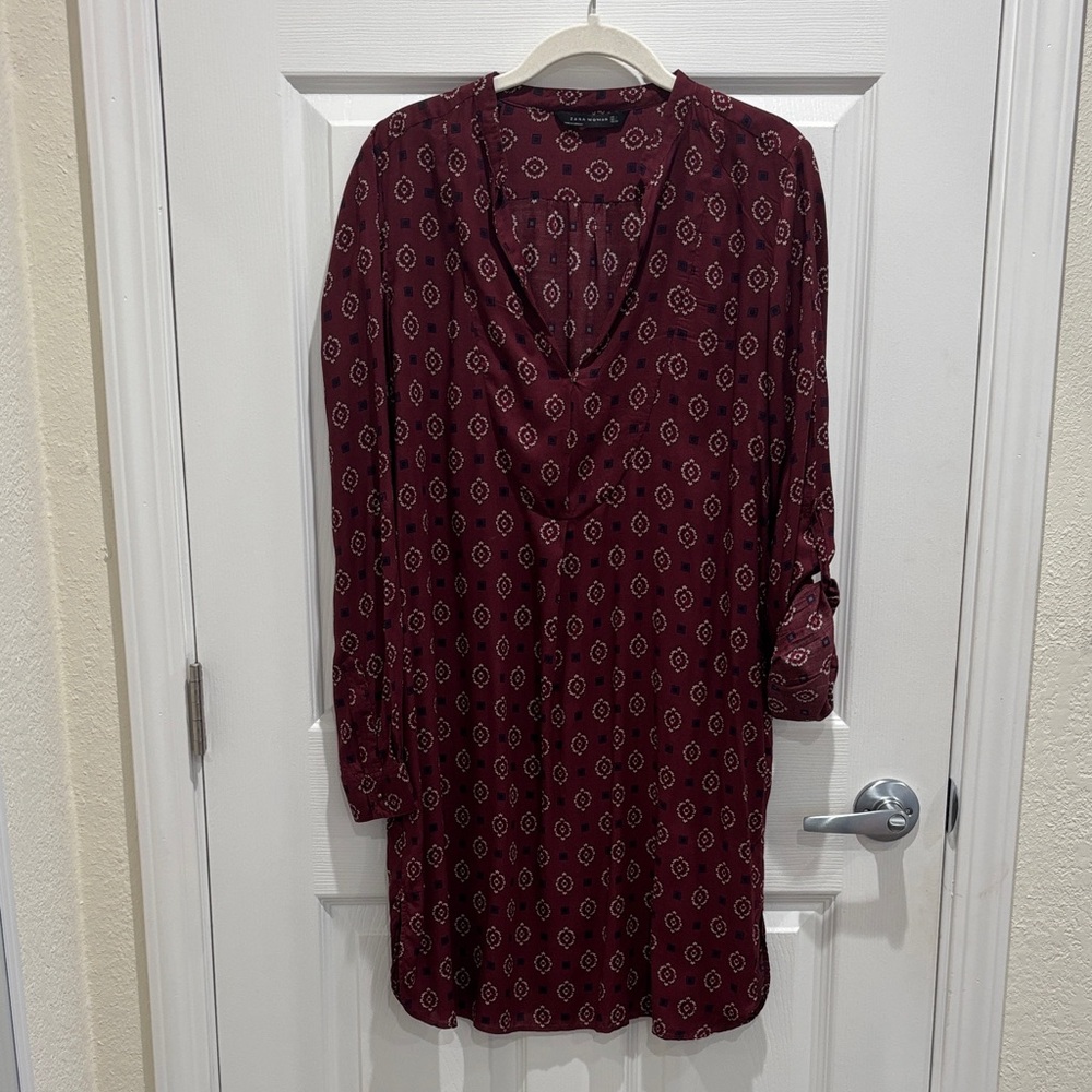 Zara Burgundy Long Sleeve Dress with Pattern
